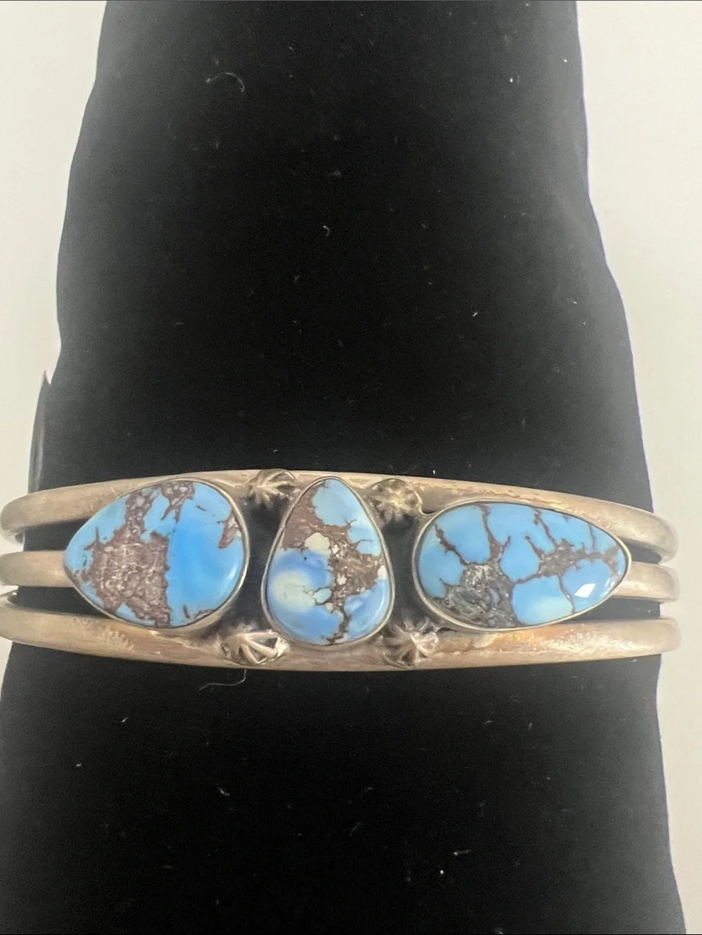 Sterling Silver Turquoise Triple Stone Cuff Bracelet - Golden Hills Turquoise